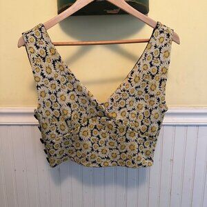 Maeve Anthropologie S Yellow Daisy Patterned Sleeveless Crop Top Side Buttons